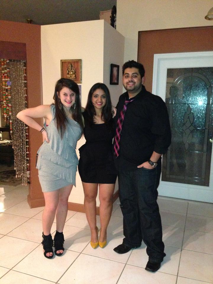 Leaving the house, in our New Year's finest. From left to right: me, Roshan and her older brother, Jai